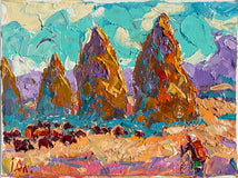 Original art for sale at UGallery.com | Morning Meadow by Oleksiy Ivanyuk | $575 | oil painting | 5.9' h x 7.87' w | thumbnail 1