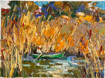 Original art for sale at UGallery.com | Quiet Backwater by Oleksiy Ivanyuk | $575 | oil painting | 5.9' h x 7.87' w | thumbnail 1