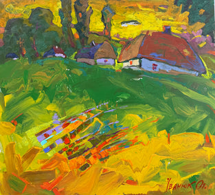 oil painting by Oleksiy Ivanyuk titled Warm Evening. Summer in the Village