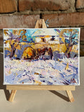 Original art for sale at UGallery.com | Winter Day in the Village by Oleksiy Ivanyuk | $575 | oil painting | 5.9' h x 7.87' w | thumbnail 3