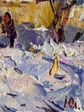 Original art for sale at UGallery.com | Winter Day in the Village by Oleksiy Ivanyuk | $575 | oil painting | 5.9' h x 7.87' w | thumbnail 4