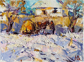 Original art for sale at UGallery.com | Winter Day in the Village by Oleksiy Ivanyuk | $575 | oil painting | 5.9' h x 7.87' w