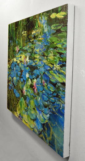 Mixed Water Lilies Spotted Sunlight by Onelio Marrero |  Side View of Artwork 
