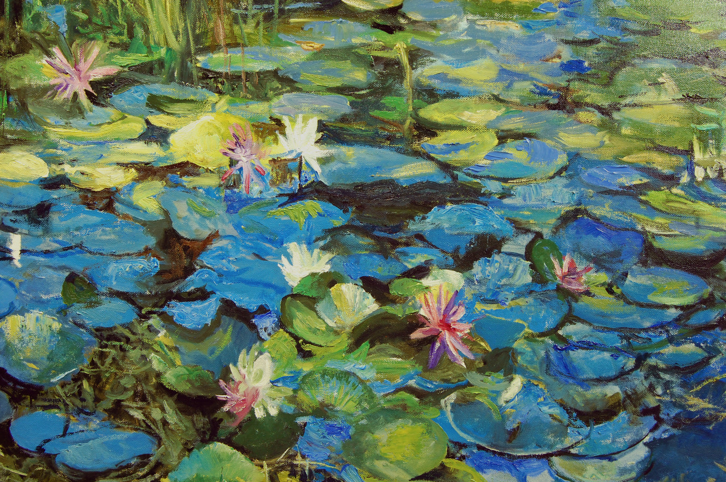 Mixed Water Lilies Spotted Sunlight by Onelio Marrero |  Closeup View of Artwork 