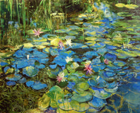 Original art for sale at UGallery.com | Mixed Water Lilies Spotted Sunlight by Onelio Marrero | $2,000 | oil painting | 24' h x 30' w | thumbnail 1