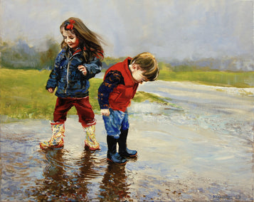 oil painting by Onelio Marrero titled All You Need Is a Puddle