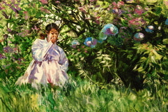 Original art for sale at UGallery.com | Blossoms and Bubbles by Onelio Marrero | $725 | oil painting | 12' h x 16' w | thumbnail 4