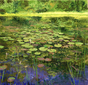 oil painting by Onelio Marrero titled Bright Day at the Pond