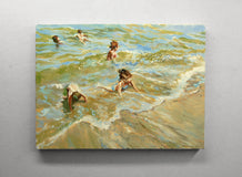 Original art for sale at UGallery.com | Children Along the Seashore by Onelio Marrero | $1,150 | oil painting | 18' h x 24' w | thumbnail 3