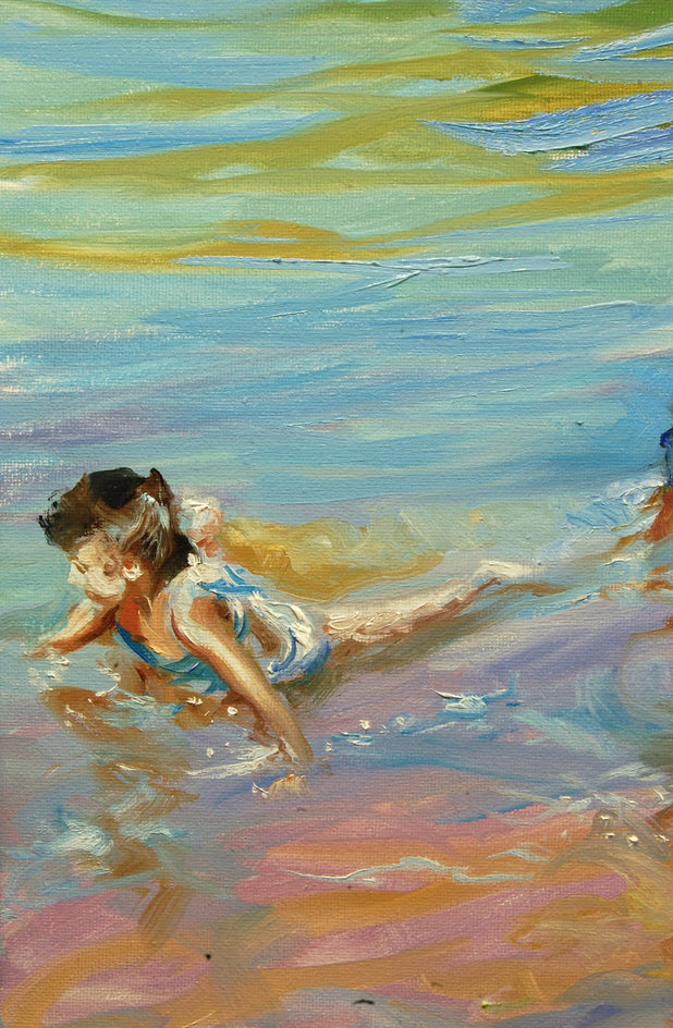 Children at Low Tide by Onelio Marrero |  Closeup View of Artwork 