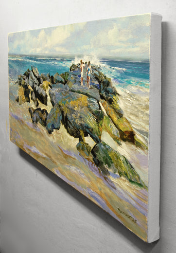 Children on a Jetty by Onelio Marrero |  Side View of Artwork 