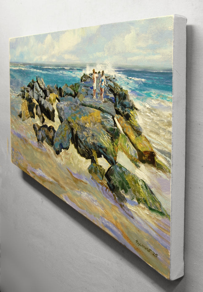 Children on a Jetty by Onelio Marrero |  Side View of Artwork 