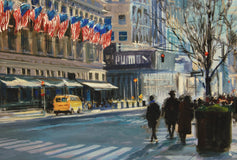 Original art for sale at UGallery.com | Flags Along the Avenue by Onelio Marrero | $1,150 | oil painting | 18' h x 24' w | thumbnail 4