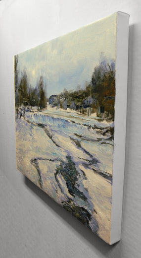 Frozen Weir on the Rockaway River by Onelio Marrero |  Side View of Artwork 