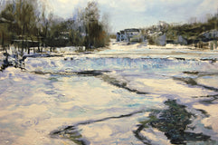 Original art for sale at UGallery.com | Frozen Weir on the Rockaway River by Onelio Marrero | $1,150 | oil painting | 18' h x 24' w | thumbnail 4