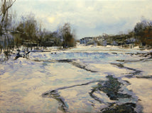 Original art for sale at UGallery.com | Frozen Weir on the Rockaway River by Onelio Marrero | $1,150 | oil painting | 18' h x 24' w | thumbnail 1