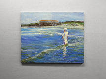 Original art for sale at UGallery.com | Hasidic Mother And Child In The Surf by Onelio Marrero | $1,025 | oil painting | 16' h x 20' w | thumbnail 3