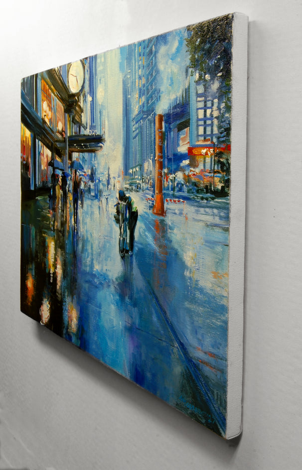 Hustle, Bustle, and Rain by Onelio Marrero |  Side View of Artwork 