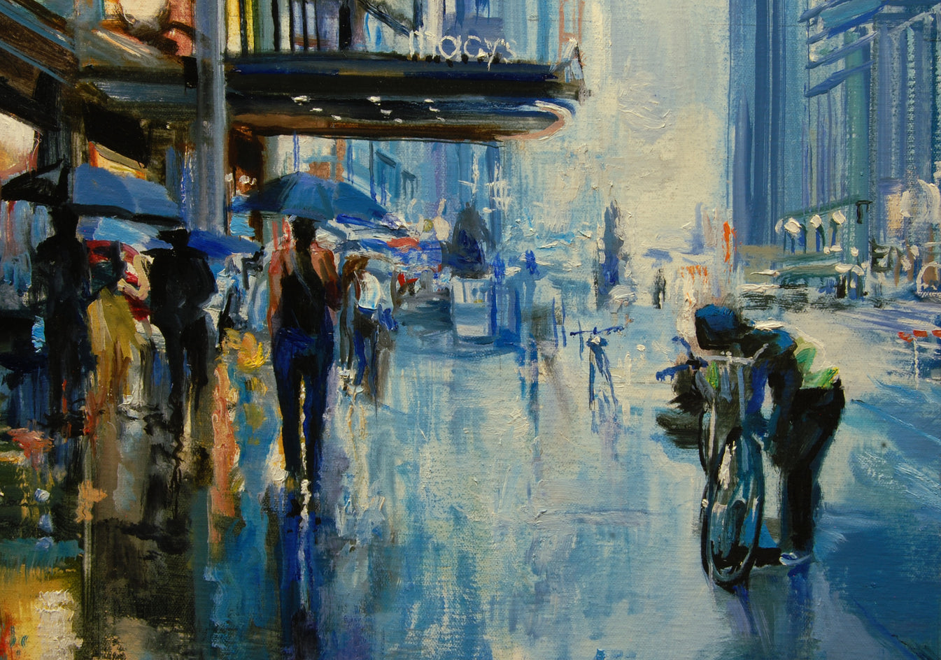 Hustle, Bustle, and Rain by Onelio Marrero |  Closeup View of Artwork 