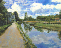 Original art for sale at UGallery.com | Lambertville Canal by Onelio Marrero | $1,025 | oil painting | 16' h x 20' w | thumbnail 1