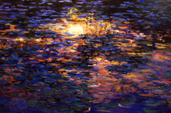 Original art for sale at UGallery.com | Last Light on the Water Lilies by Onelio Marrero | $2,575 | oil painting | 28' h x 44' w | thumbnail 4