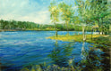 Original art for sale at UGallery.com | Leisure Lake Early Morning by Onelio Marrero | $1,050 | oil painting | 16' h x 24' w | thumbnail 1