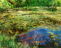Original art for sale at UGallery.com | Leisure Village Lake by Onelio Marrero | $600 | oil painting | 11' h x 14' w | thumbnail 1
