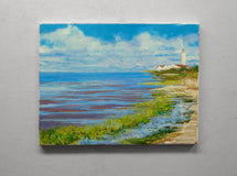Original art for sale at UGallery.com | Lynde Point Saybrook Lighthouse by Onelio Marrero | $600 | oil painting | 11' h x 14' w | thumbnail 3