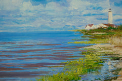 Original art for sale at UGallery.com | Lynde Point Saybrook Lighthouse by Onelio Marrero | $600 | oil painting | 11' h x 14' w | thumbnail 4