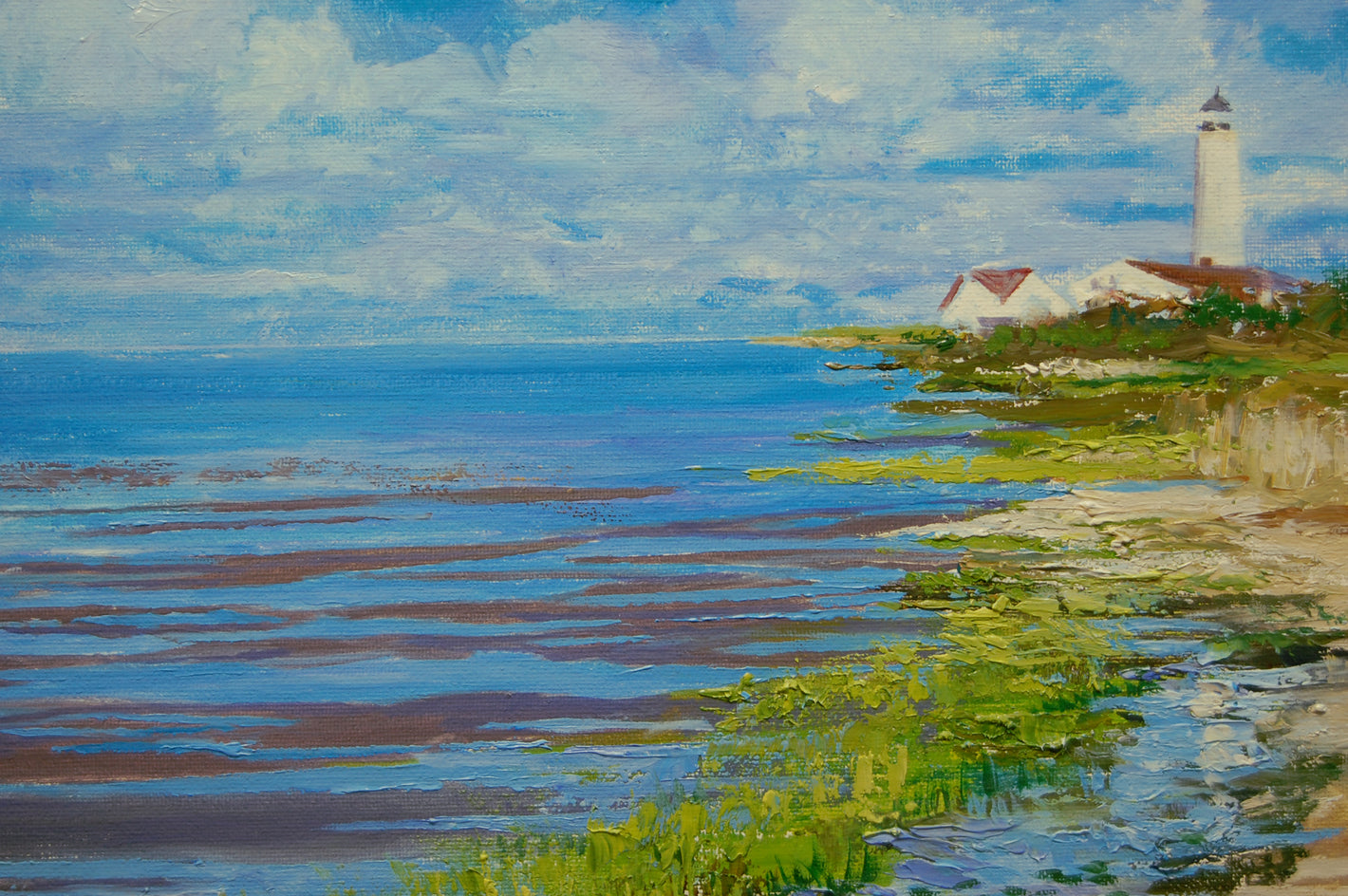 Lynde Point Saybrook Lighthouse by Onelio Marrero |  Closeup View of Artwork 