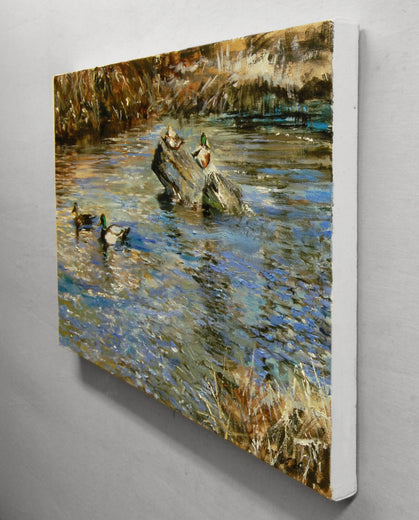 Mallard Pairs in Winter by Onelio Marrero |  Side View of Artwork 
