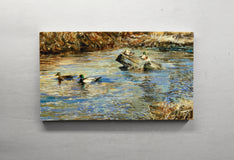 Original art for sale at UGallery.com | Mallard Pairs in Winter by Onelio Marrero | $950 | oil painting | 14' h x 24' w | thumbnail 3