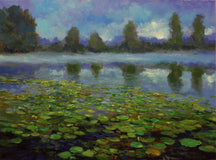 Original art for sale at UGallery.com | Morning Mist and Lilies by Onelio Marrero | $1,150 | oil painting | 18' h x 24' w | thumbnail 1