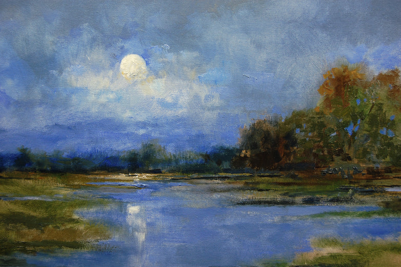 Morning Moon and Cloud Cover by Onelio Marrero |   Closeup View of Artwork 