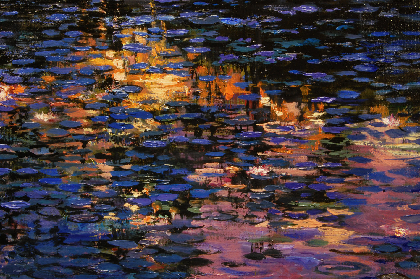 Nocturnal Water Lilies by Onelio Marrero |  Closeup View of Artwork 