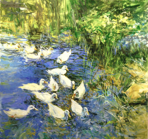 oil painting by Onelio Marrero titled Pekin Ducks