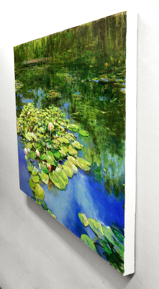 Pink Water Lilies: August by Onelio Marrero |  Side View of Artwork 