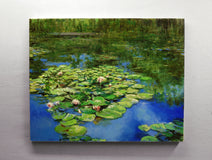 Original art for sale at UGallery.com | Pink Water Lilies: August by Onelio Marrero | $2,000 | oil painting | 24' h x 30' w | thumbnail 3