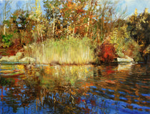 Original art for sale at UGallery.com | Reeds and Reflections by Onelio Marrero | $1,150 | oil painting | 18' h x 24' w | thumbnail 1