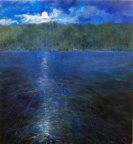 oil painting by Onelio Marrero titled Skating in the Moonlight