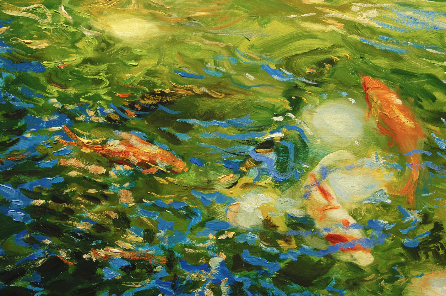 Sun Dappled Koi by Onelio Marrero |  Closeup View of Artwork 