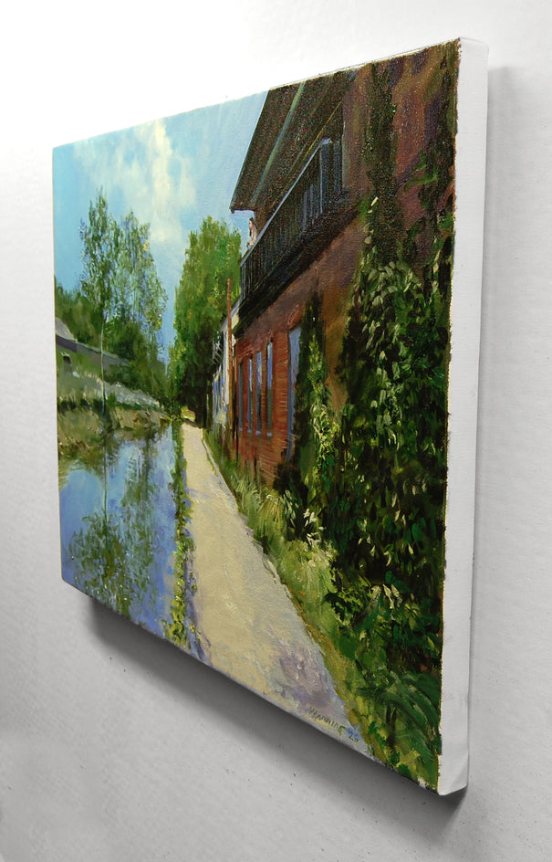 The Canal At Lambertville by Onelio Marrero |  Side View of Artwork 
