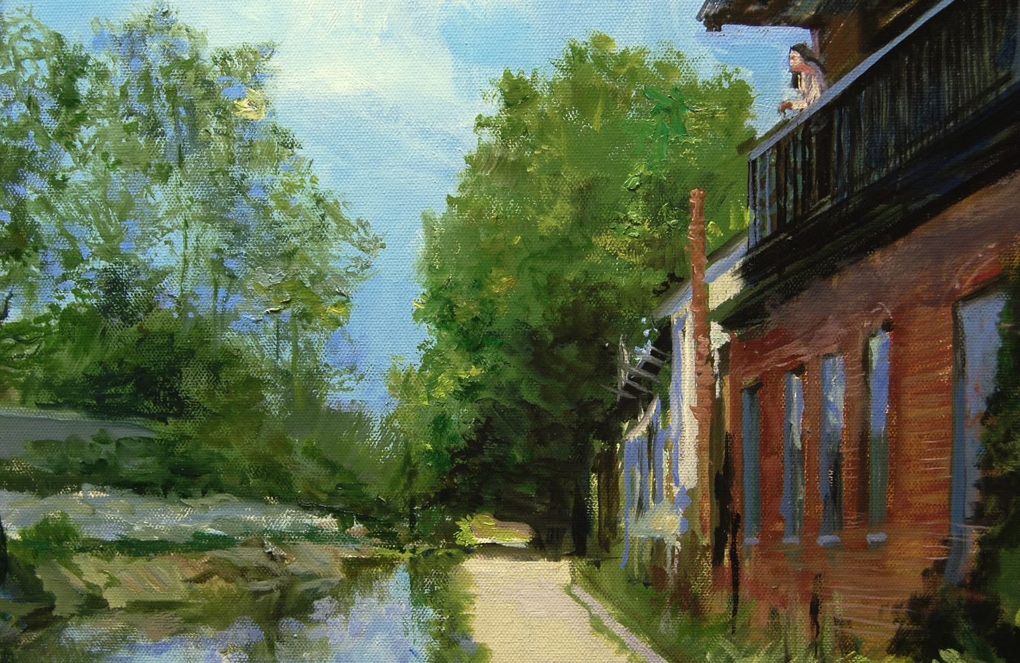 The Canal At Lambertville by Onelio Marrero |  Closeup View of Artwork 