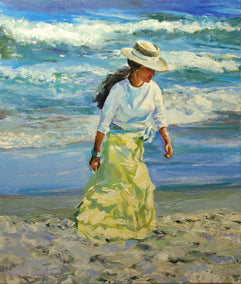 oil painting by Onelio Marrero titled The Yellow Dress
