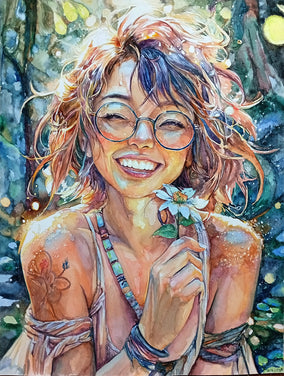 Original art for sale at UGallery.com | The Radiant Smile by Pang Saw Wee | $800 | watercolor painting | 16.14' h x 12.2' w