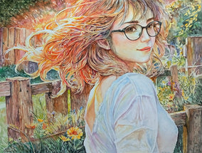 Original art for sale at UGallery.com | Luminous Curl by Pang Saw Wee | $800 | watercolor painting | 12.2' h x 16.14' w