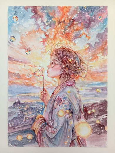 Bubbly Dusk by Pang Saw Wee |  Side View of Artwork 
