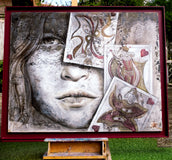 Original art for sale at UGallery.com | Triade di Cuori by Paola Ruggiero | $7,150 | acrylic painting | 47' h x 59' w | thumbnail 3