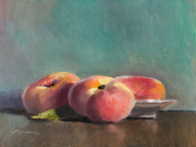 Original art for sale at UGallery.com | 3 Pêches by Pascal Giroud | $225 | oil painting | 5.9' h x 7.9' w