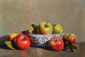Original art for sale at UGallery.com | Pommes et Bol by Pascal Giroud | $425 | oil painting | 7.9' h x 11.8' w